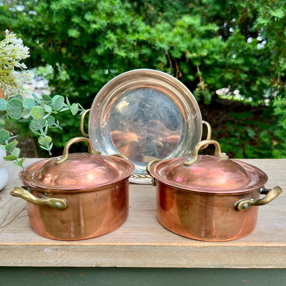Old Vintage Small Copper Pan Set | 2 Pans, 1 Skillet